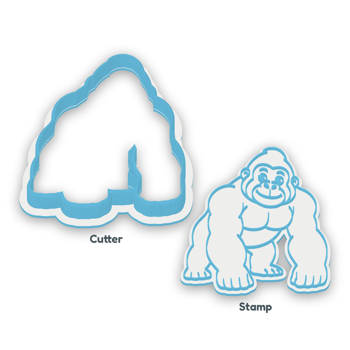 Gorilla separate cookie cutter and matching embosser