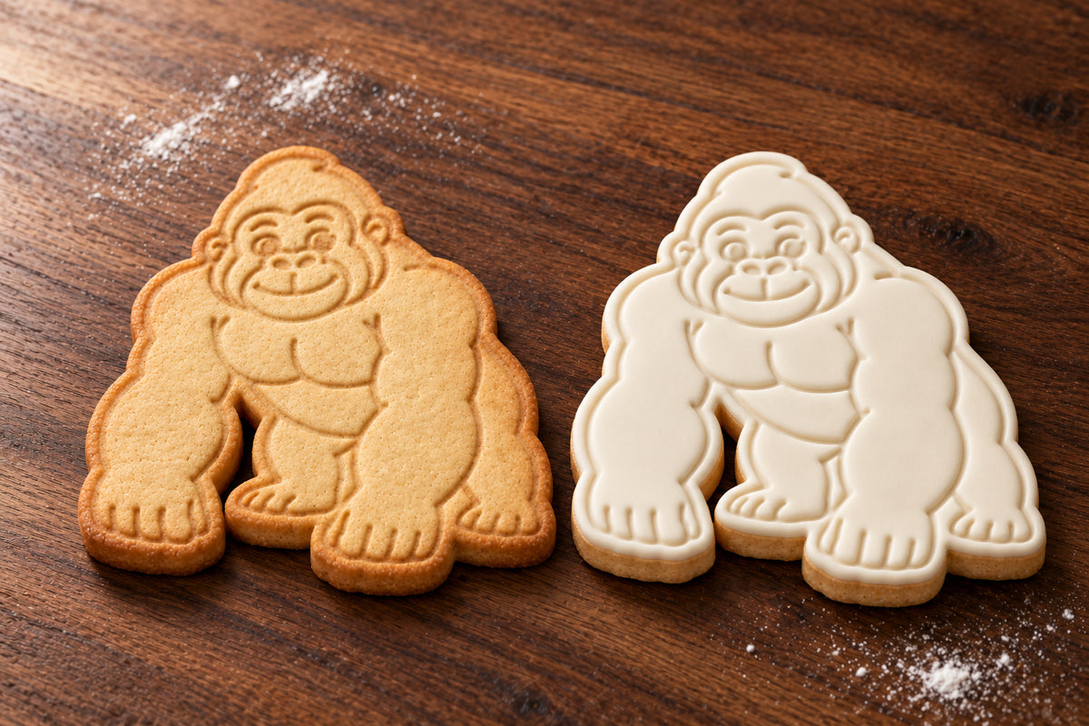 Gorilla plain and white fondant cookie examples