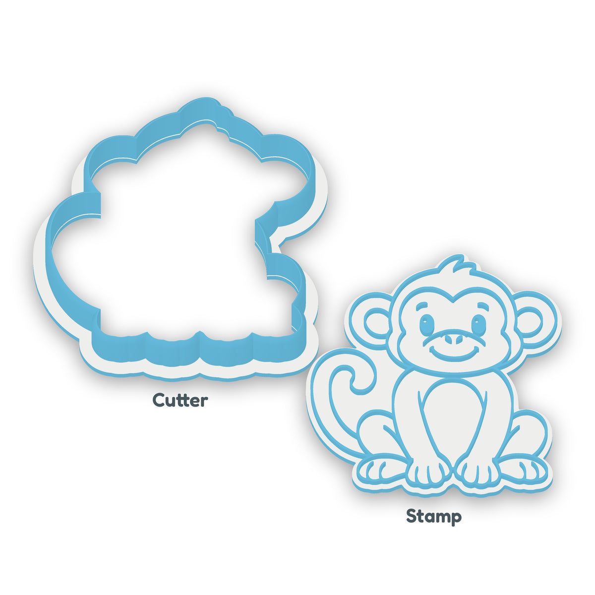 Monkey separate cookie cutter and matching embosser