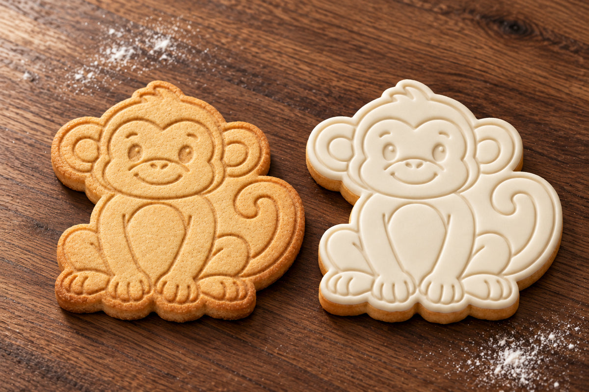 Monkey plain and white fondant cookie examples