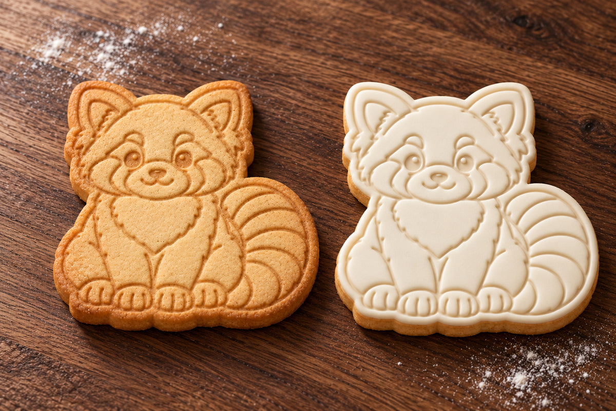 Red Panda plain and white fondant cookie examples
