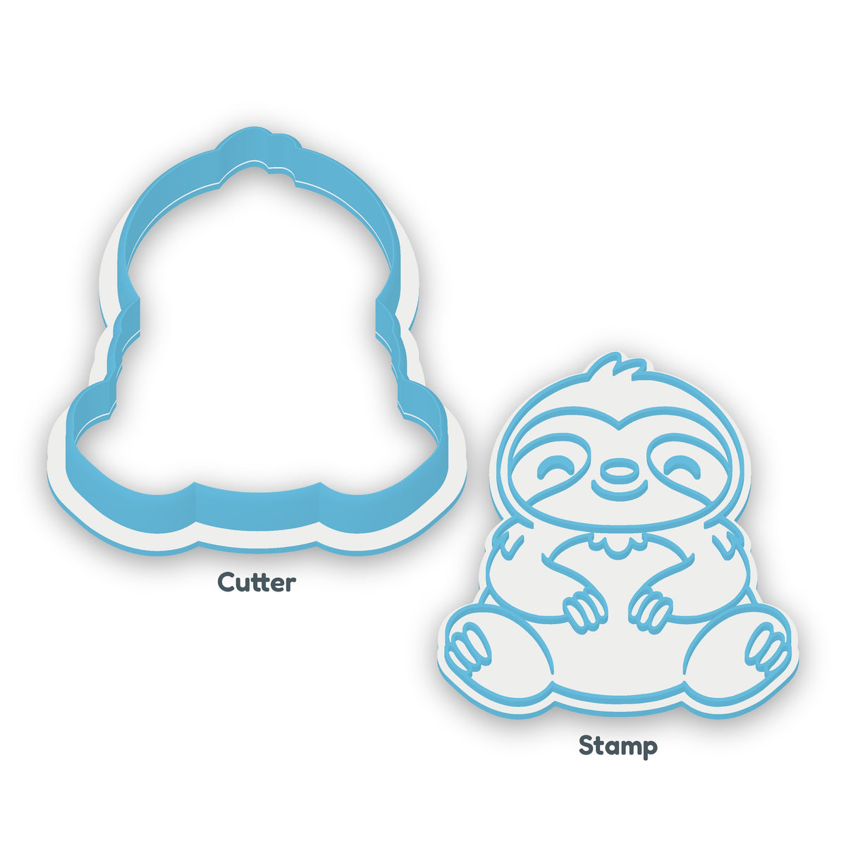 Sloth separate cookie cutter and matching embosser