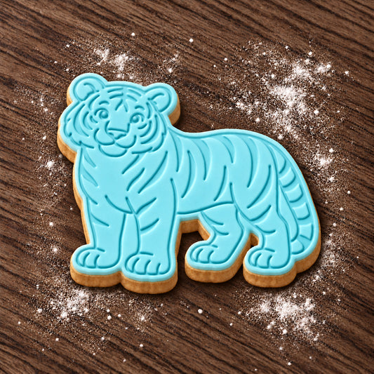 Tiger decorated fondant cookie