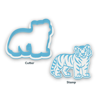 Tiger separate cookie cutter and matching embosser
