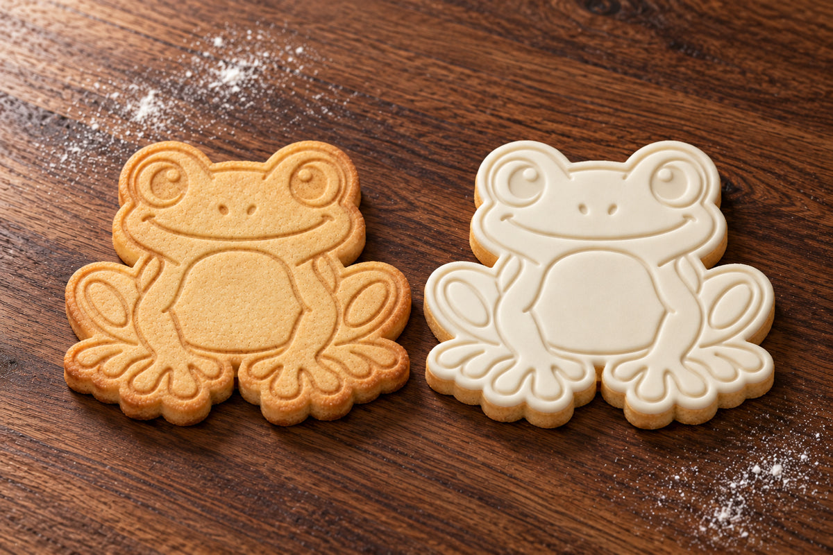 Tree Frog plain and white fondant cookie examples