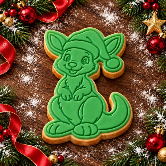 Kangaroo in Santa Hat cookie cutter and embosser set - image 1