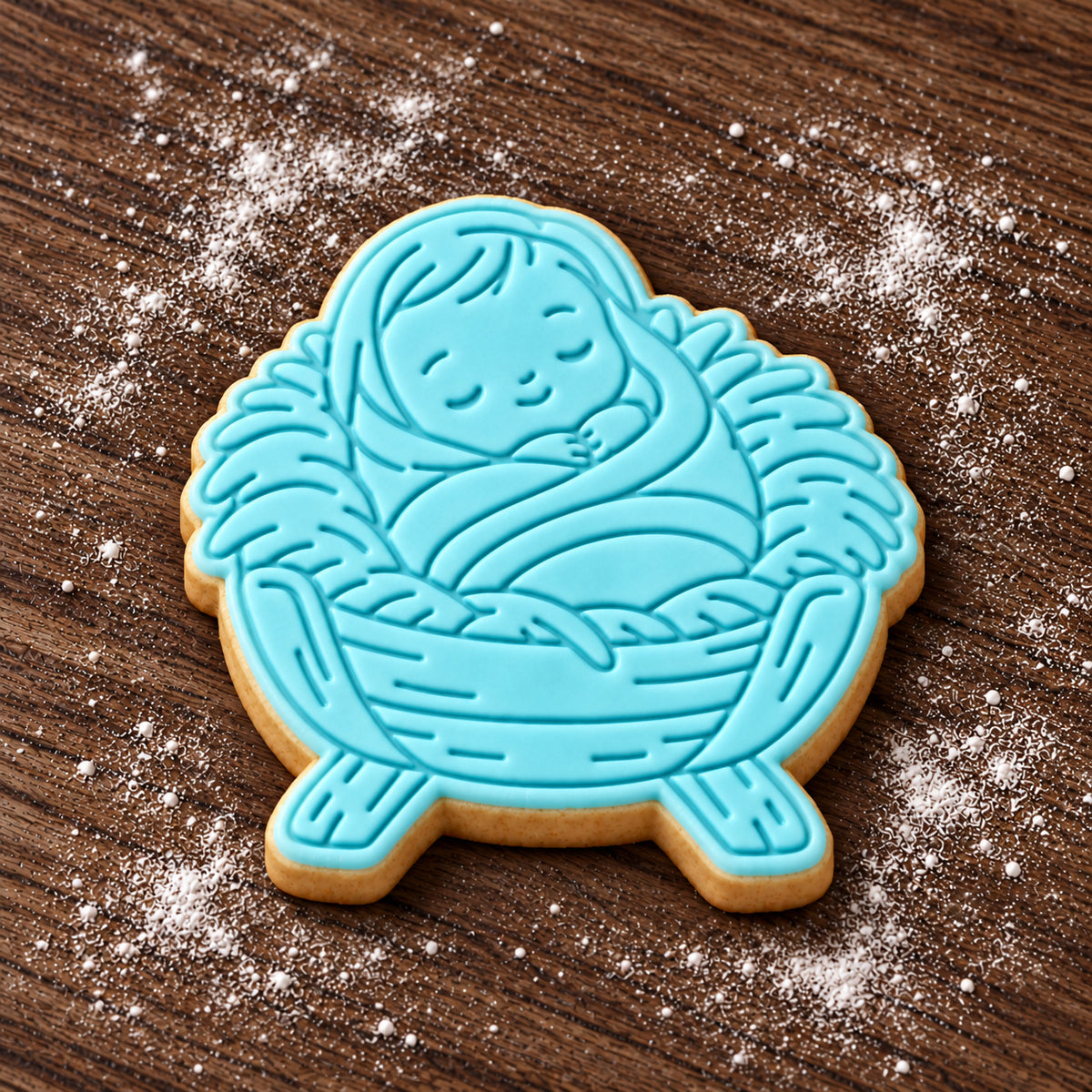 Baby in Manger decorated fondant cookie