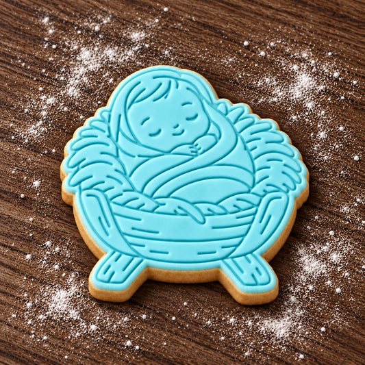 Baby in Manger decorated fondant cookie