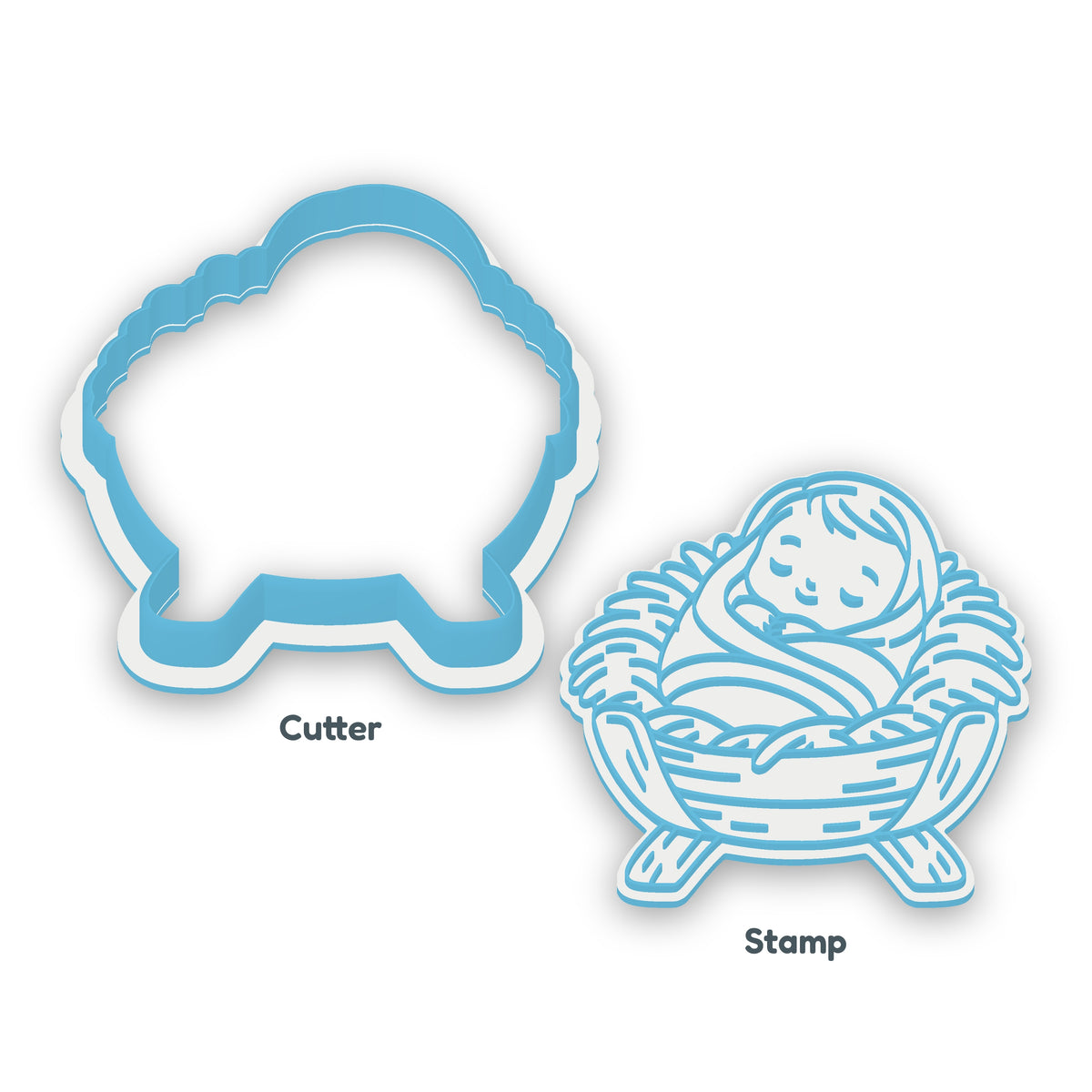 Baby in Manger separate cookie cutter and matching embosser