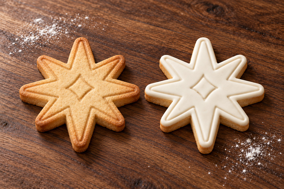 Bethlehem Star plain and white fondant cookie examples