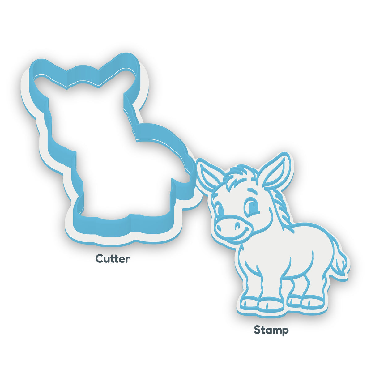 Donkey separate cookie cutter and matching embosser