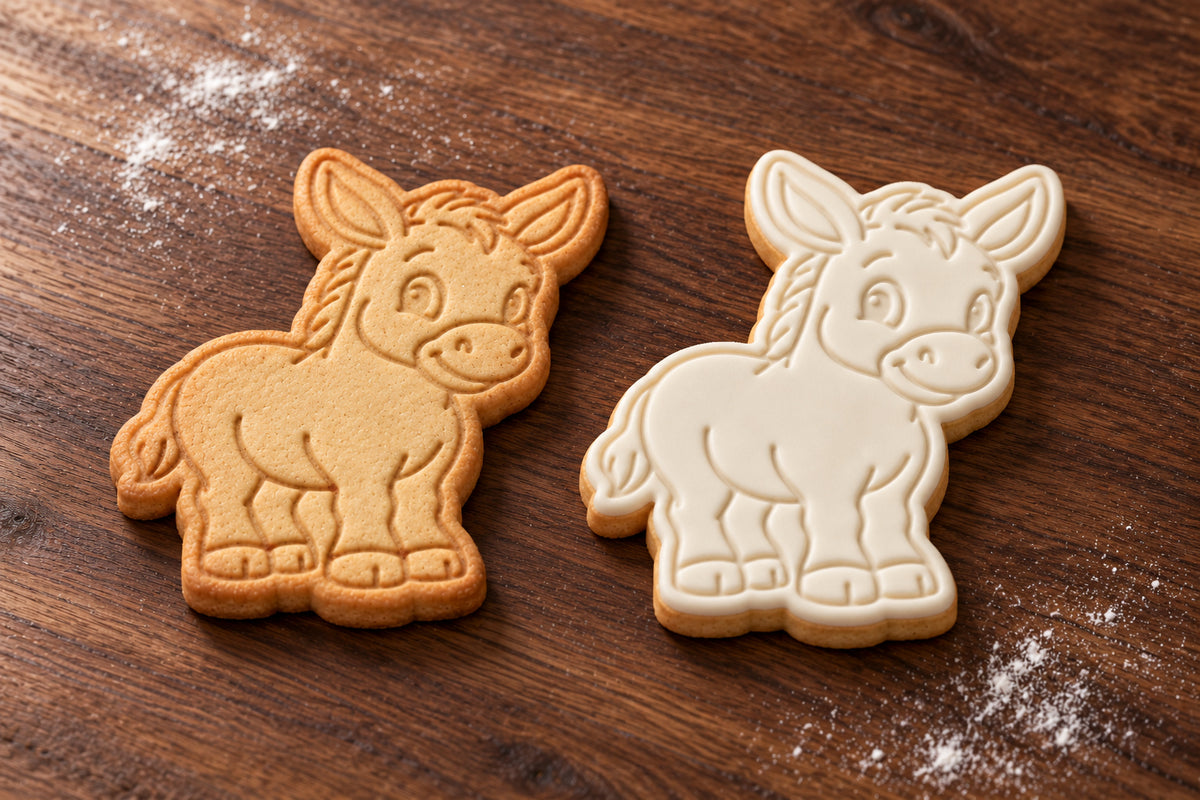Donkey plain and white fondant cookie examples