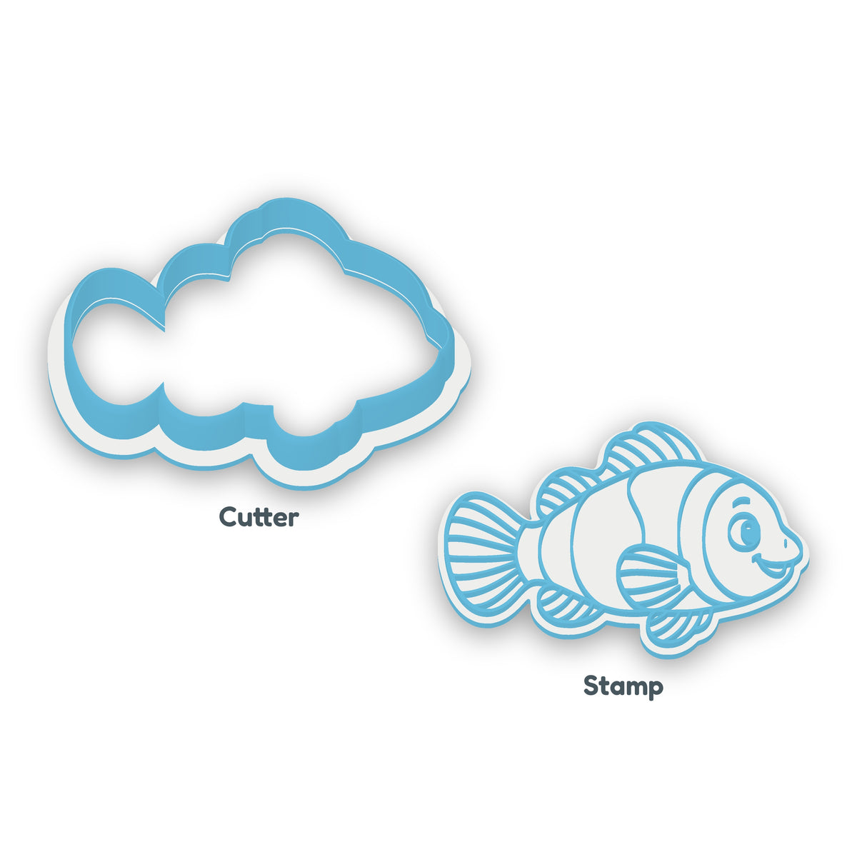 Clownfish separate cookie cutter and matching embosser