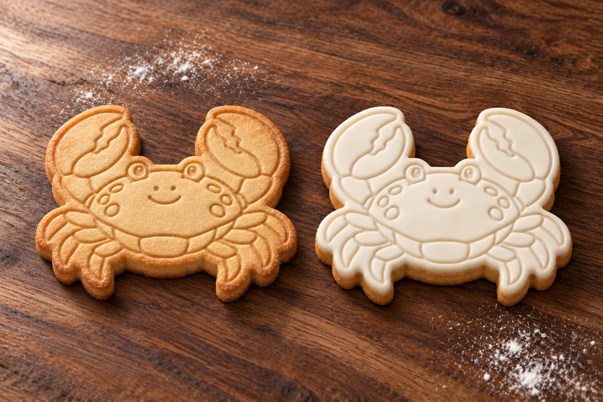 Crab plain and white fondant cookie examples