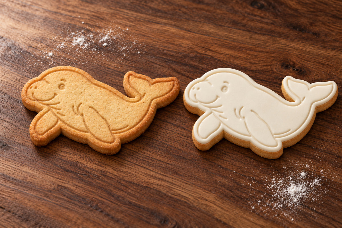 Dugong plain and white fondant cookie examples