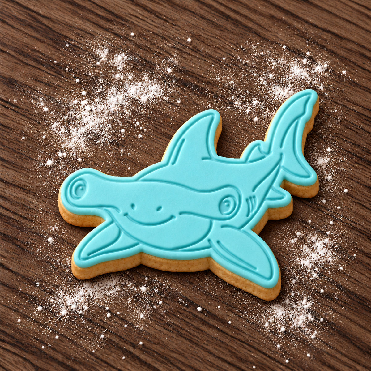 Hammerhead Shark decorated fondant cookie