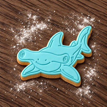 Hammerhead Shark decorated fondant cookie