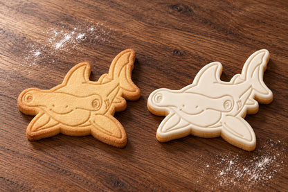 Hammerhead Shark plain and white fondant cookie examples