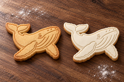 Humpback Whale plain and white fondant cookie examples