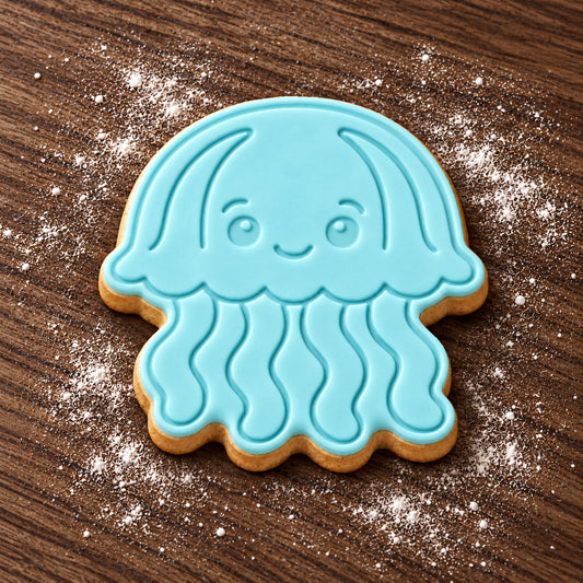 Jellyfish decorated fondant cookie