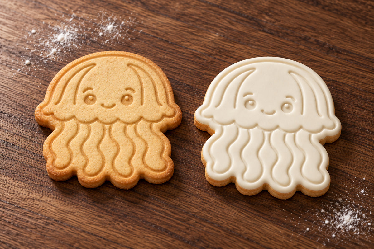 Jellyfish plain and white fondant cookie examples
