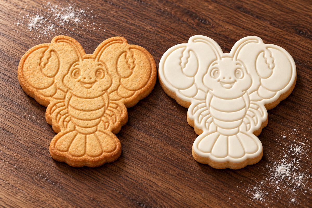 Lobster plain and white fondant cookie examples