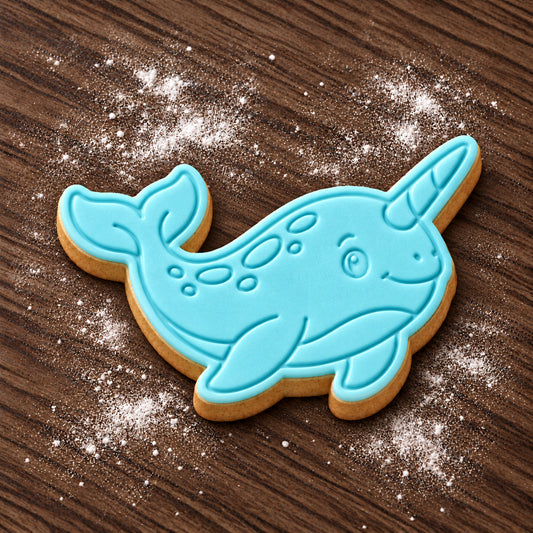 Narwhal decorated fondant cookie