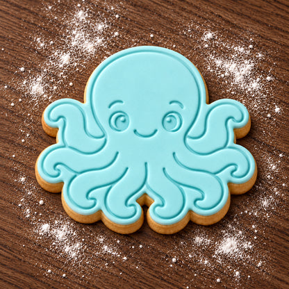 Octopus decorated fondant cookie