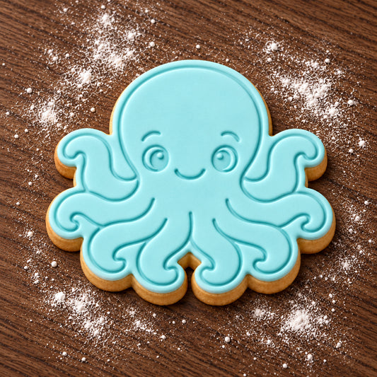 Octopus decorated fondant cookie