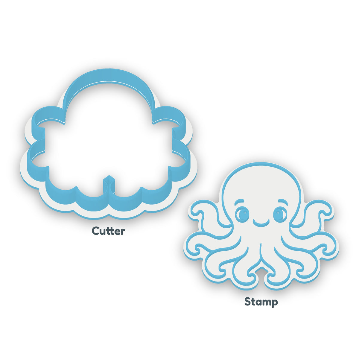 Octopus separate cookie cutter and matching embosser