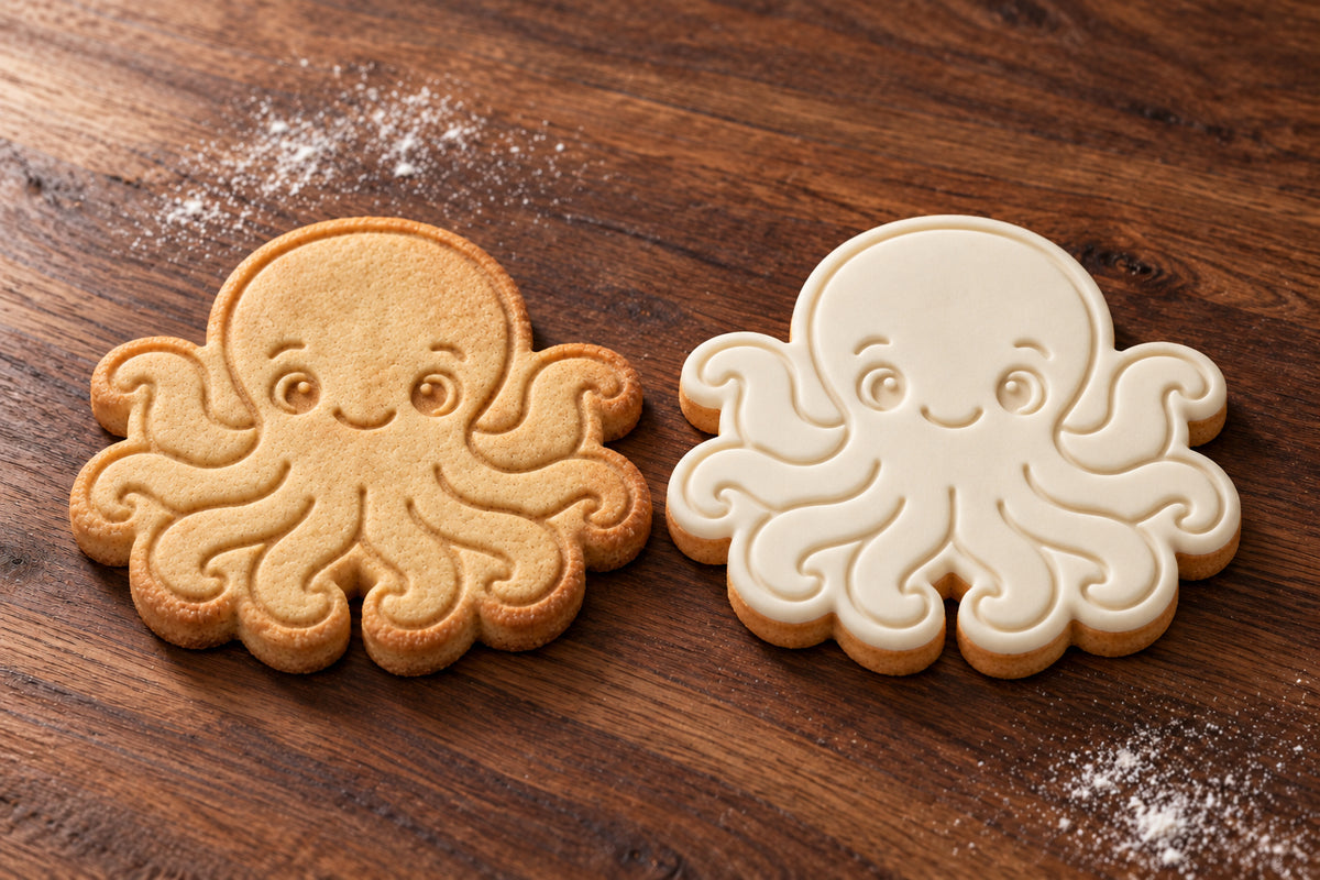 Octopus plain and white fondant cookie examples