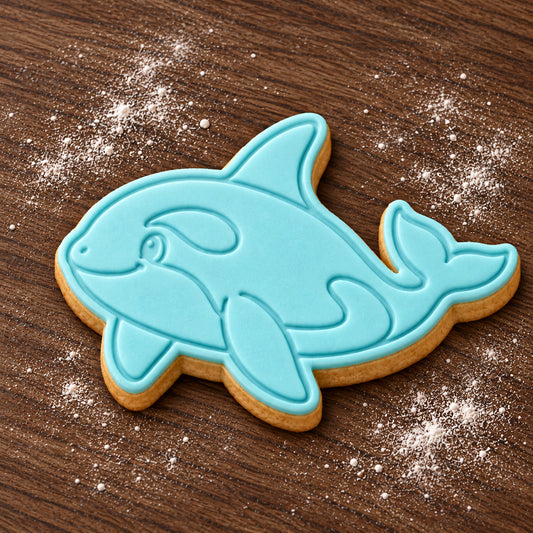 Orca decorated fondant cookie