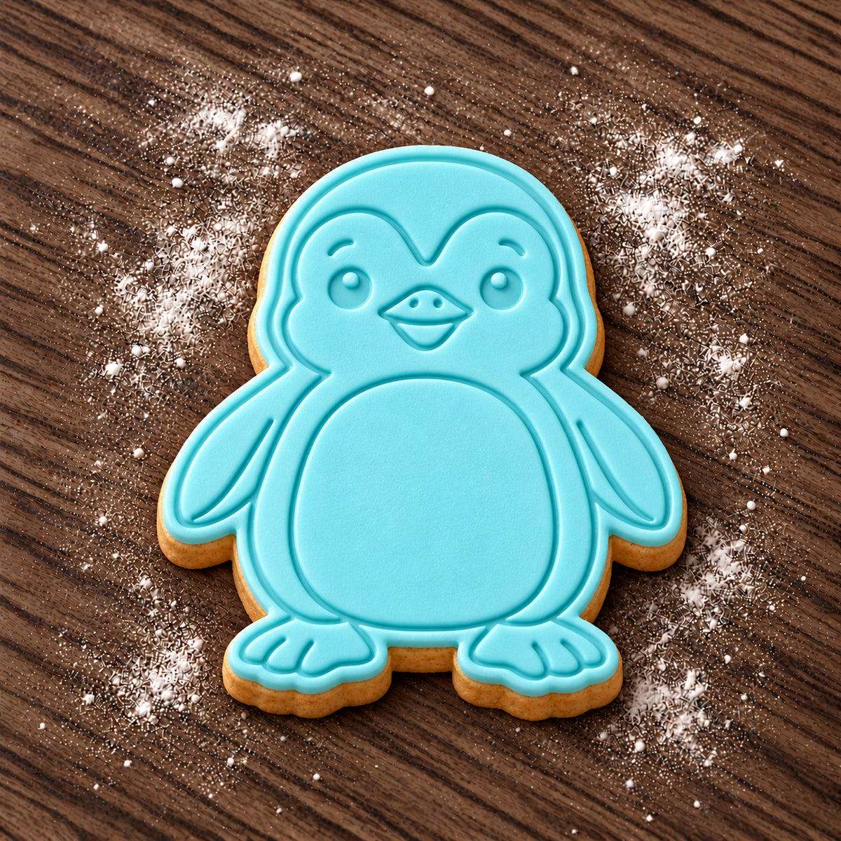Penguin decorated fondant cookie