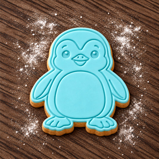 Penguin decorated fondant cookie
