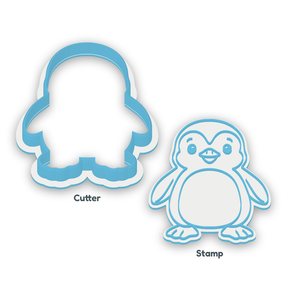 Penguin separate cookie cutter and matching embosser