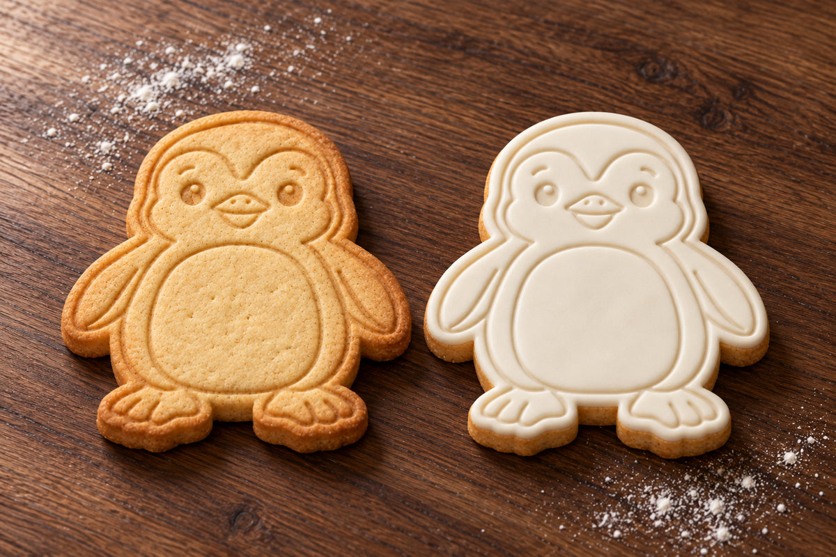 Penguin plain and white fondant cookie examples