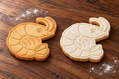 Prawn plain and white fondant cookie examples