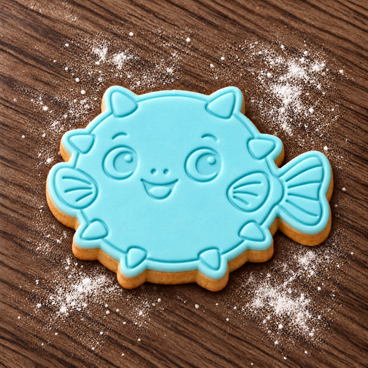 Pufferfish decorated fondant cookie