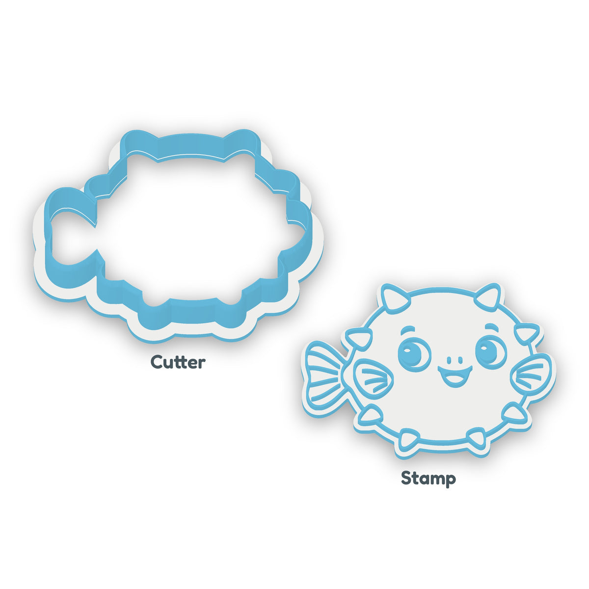 Pufferfish separate cookie cutter and matching embosser
