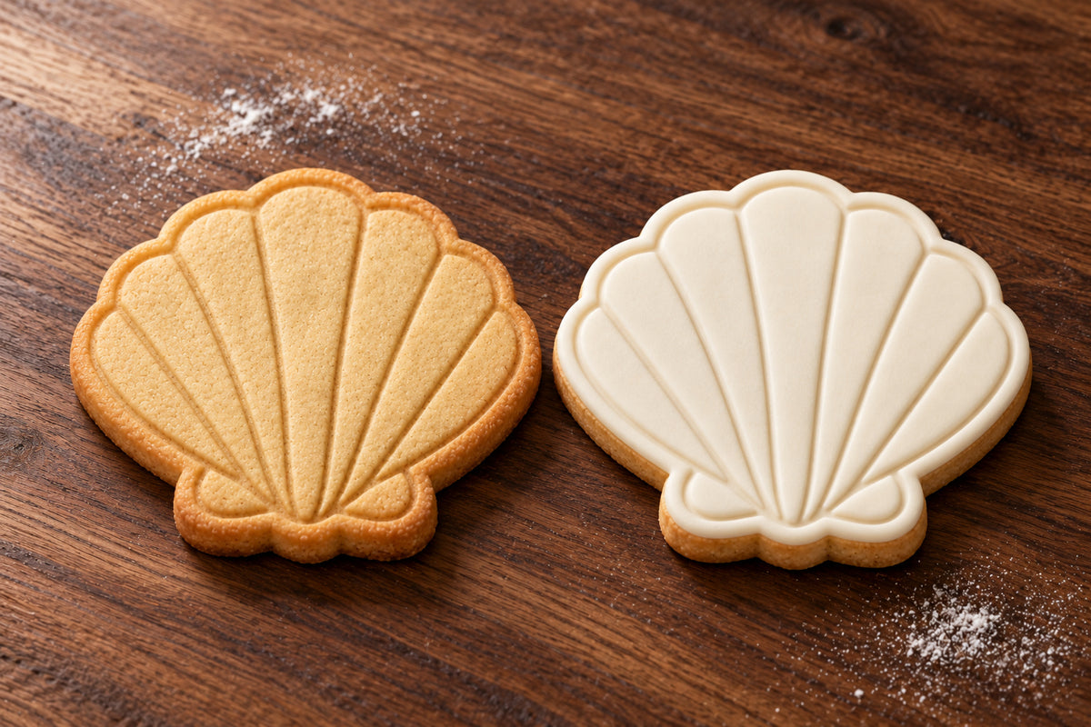 Scallop Shell plain and white fondant cookie examples