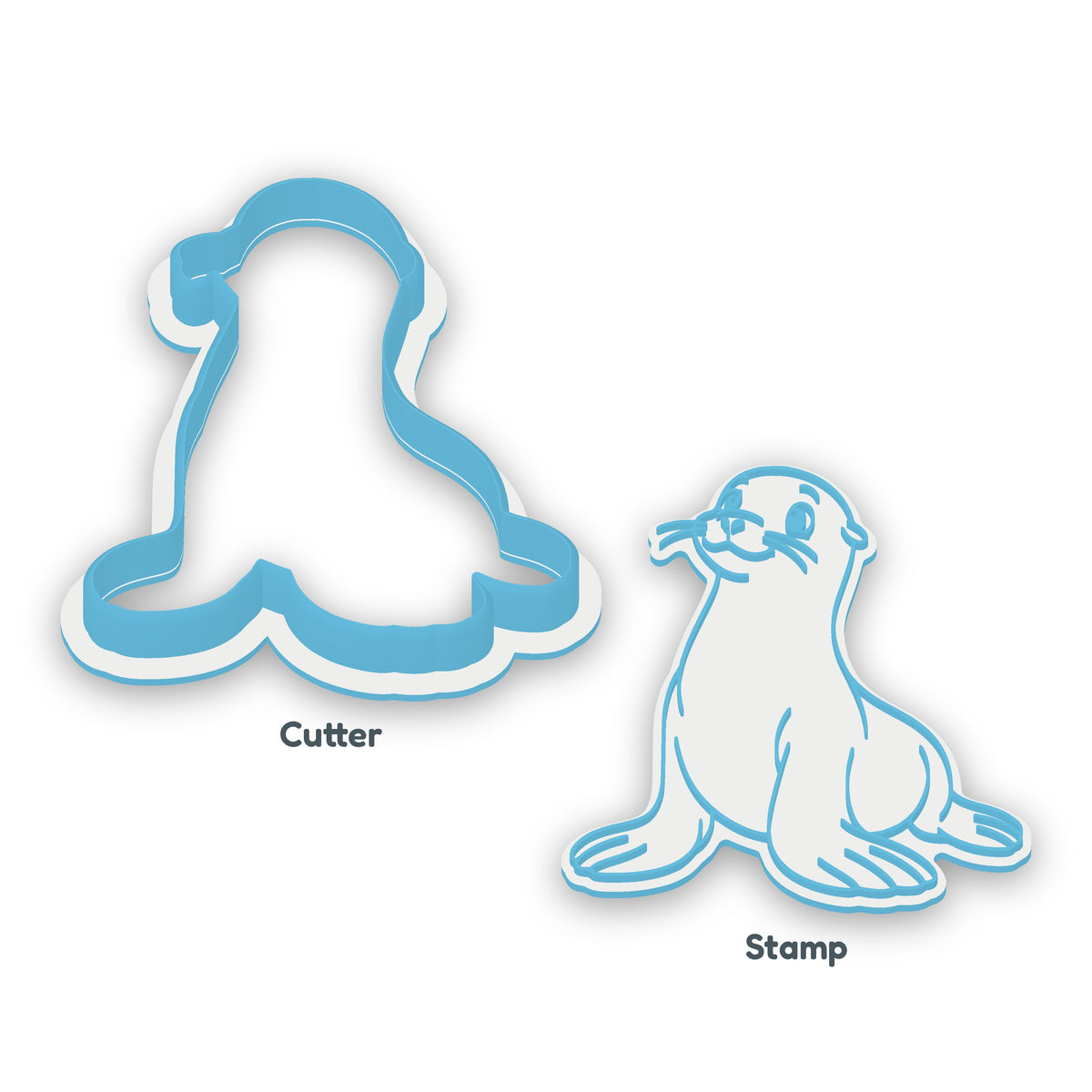 Sea Lion separate cookie cutter and matching embosser