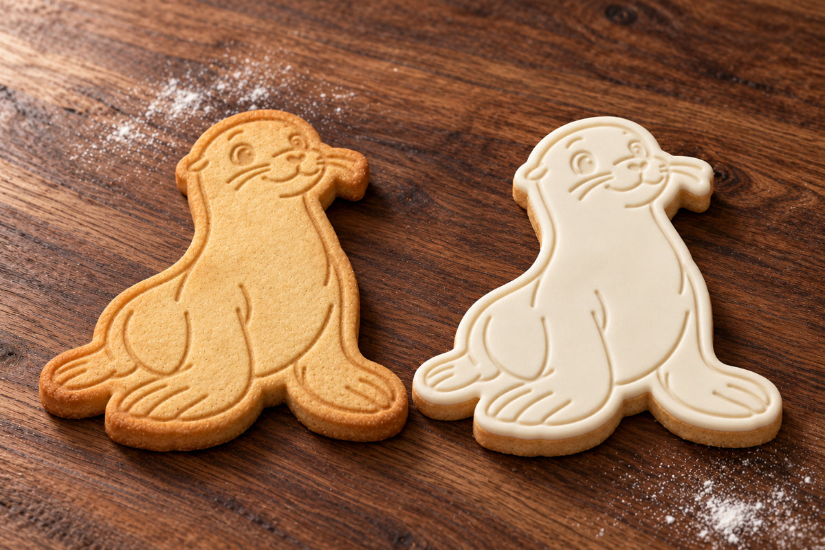 Sea Lion plain and white fondant cookie examples