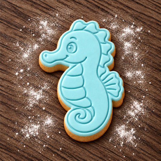 Seahorse decorated fondant cookie
