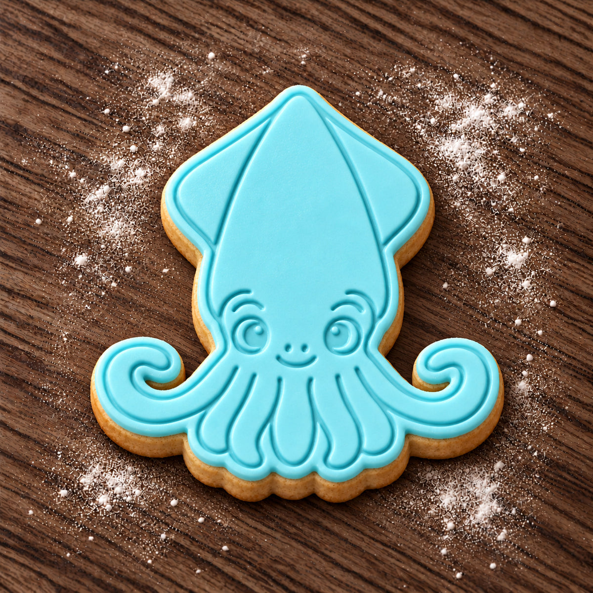 Squid decorated fondant cookie