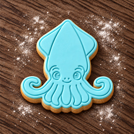 Squid decorated fondant cookie
