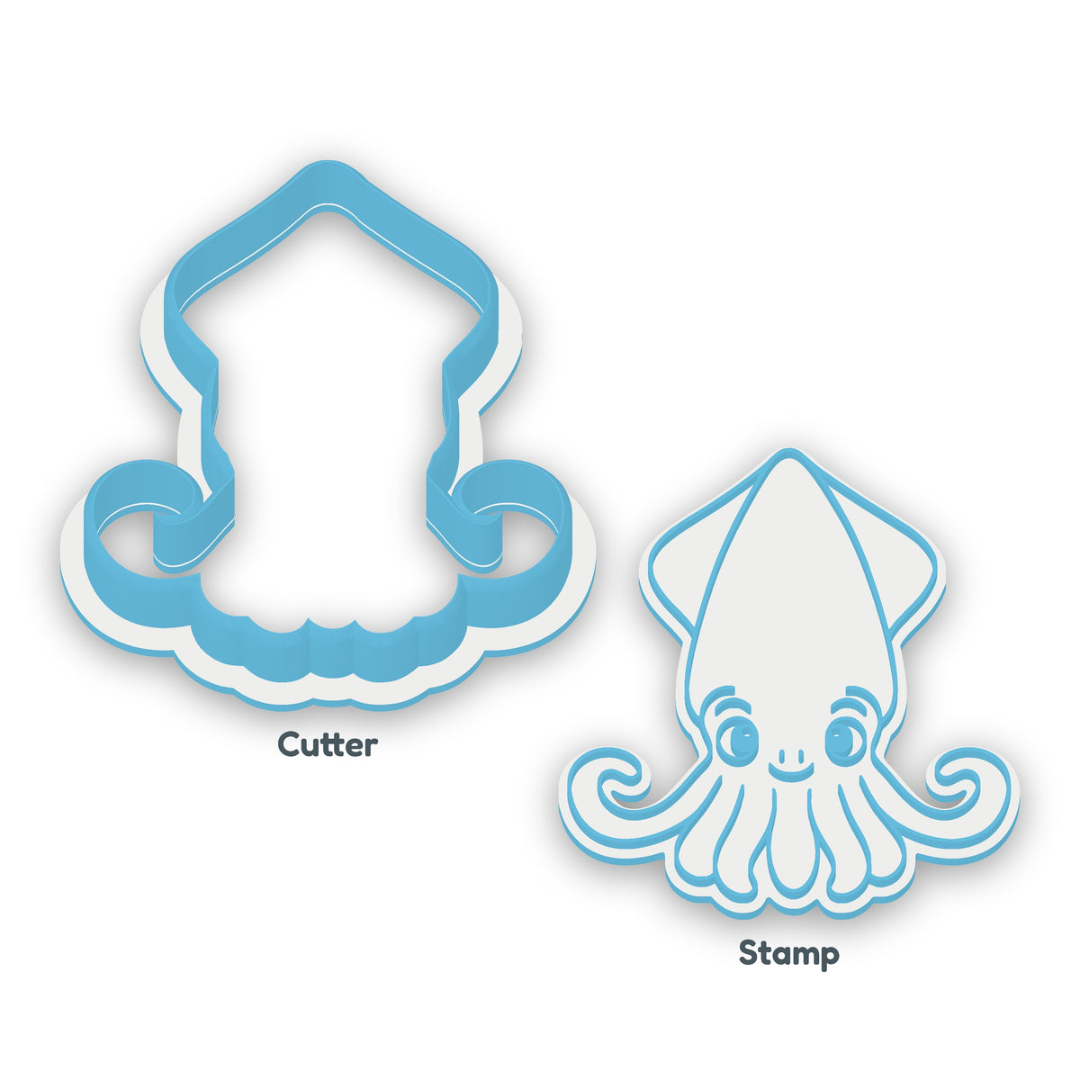 Squid separate cookie cutter and matching embosser