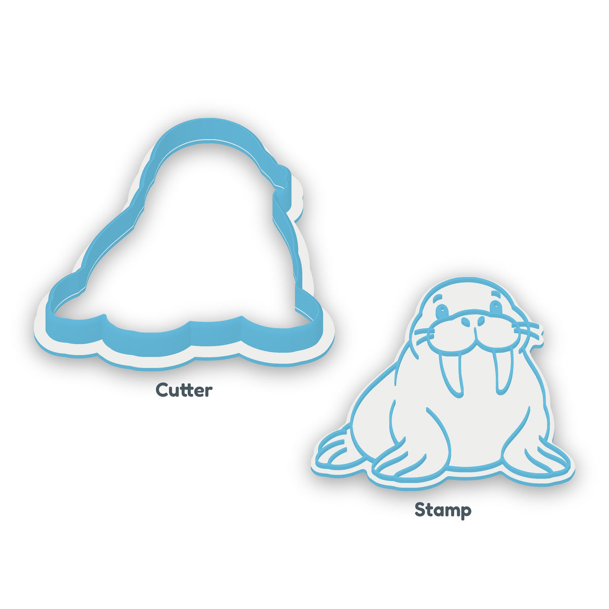 Walrus separate cookie cutter and matching embosser