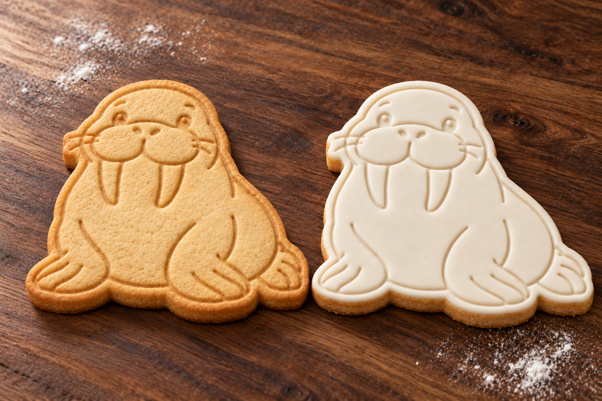 Walrus plain and white fondant cookie examples