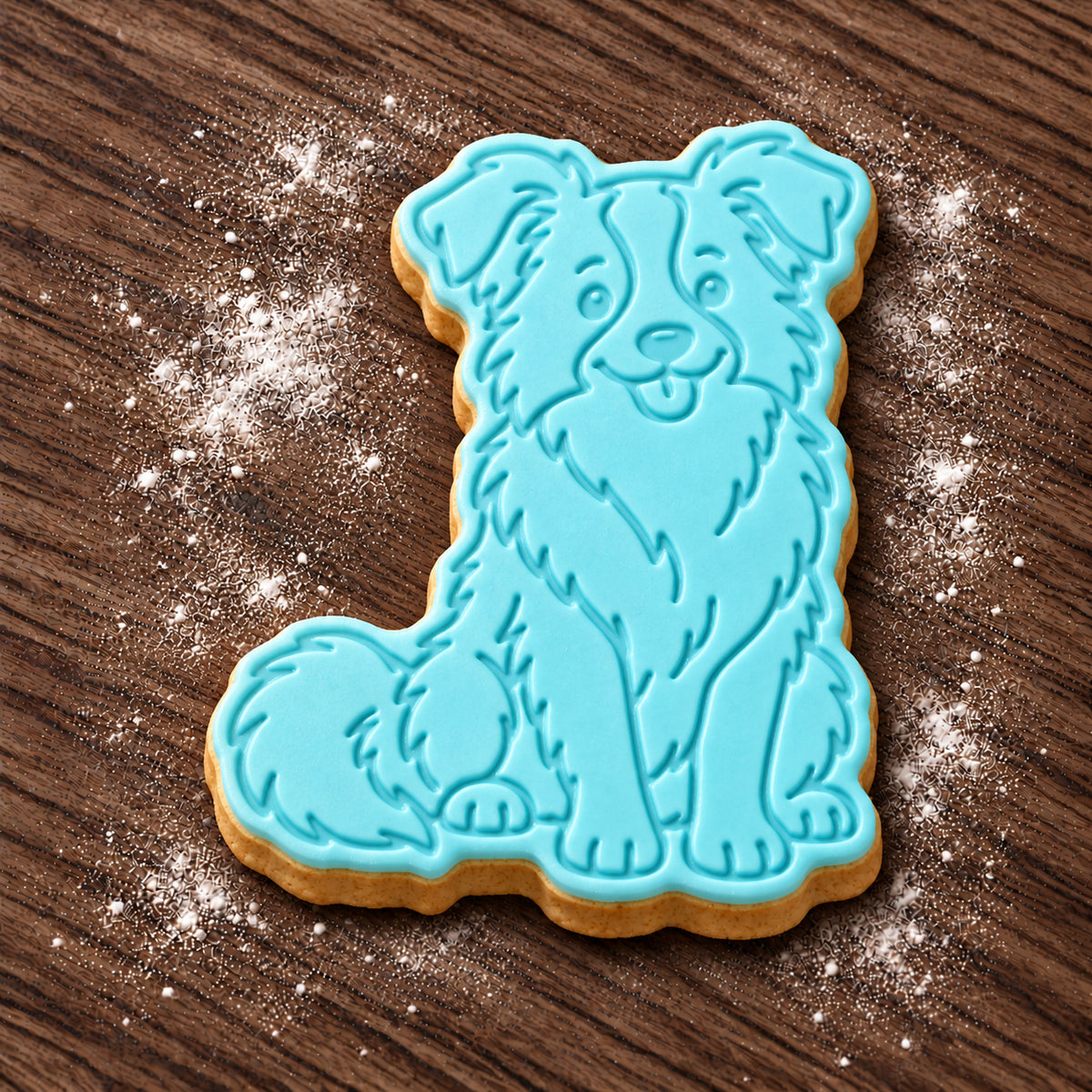 Border Collie decorated fondant cookie