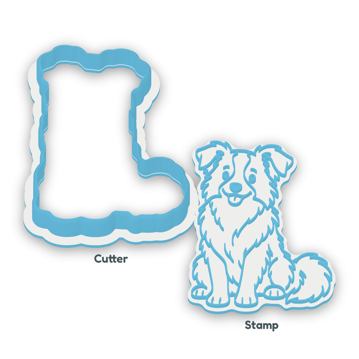 Border Collie separate cookie cutter and matching embosser